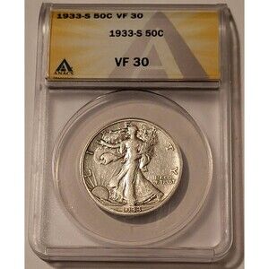 1933 S Walking Liberty Silver Half Dollar VF30 ANACS